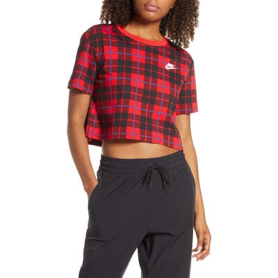 Nike Futura Plaid Cotton Crop Top, Red