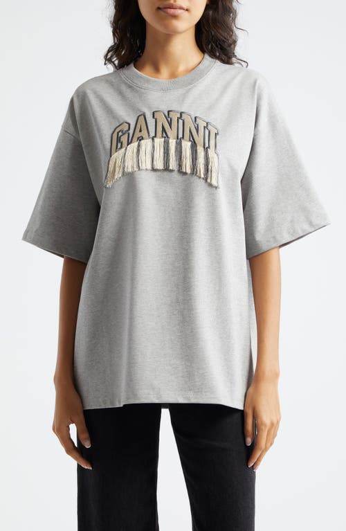 Shop Ganni Oversize Fringe Accent Organic Cotton Graphic T-shirt In Paloma Melange