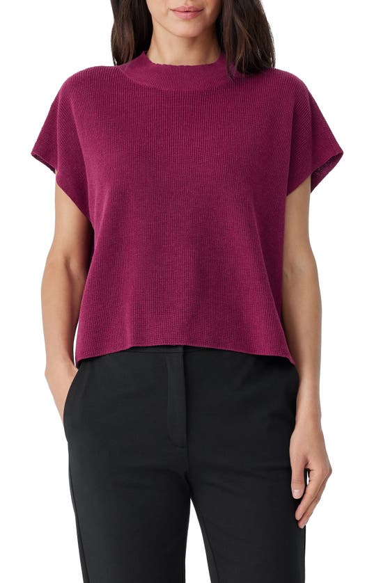 Eileen Fisher Slubby Bateau-neck Elbow-sleeve Top In Raspberry