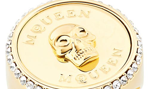 Shop Alexander Mcqueen Sovereign Skull Ring In Gold/crystal