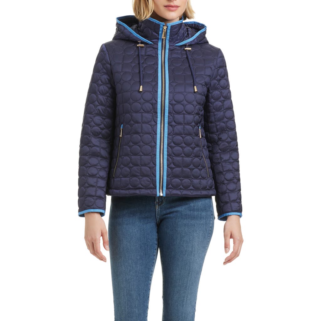 Shop Kate Spade New York Water Resistant Hooded Quilted Jacket In Midnight Navy