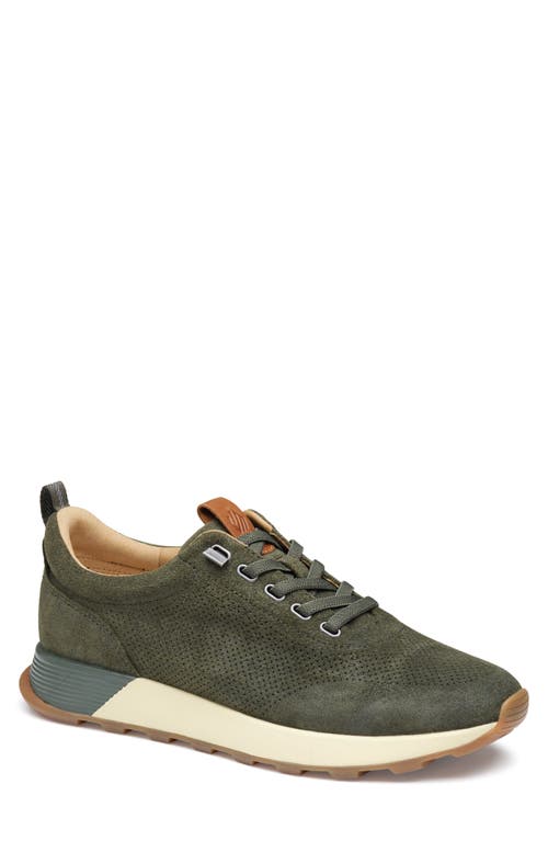 Shop Johnston & Murphy Kinnon Perforated Leather Jogger Sneaker In Olive Oiled Suede