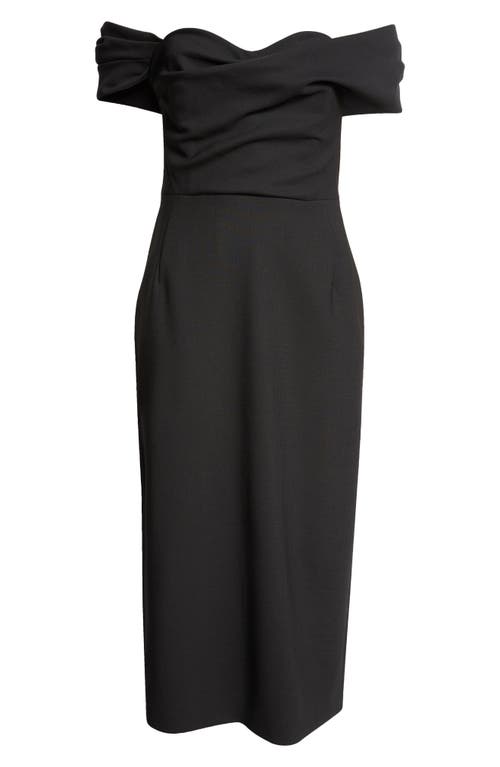 Carolina Herrera Draped Off The Shoulder Stretch Wool Midi Dress In Black