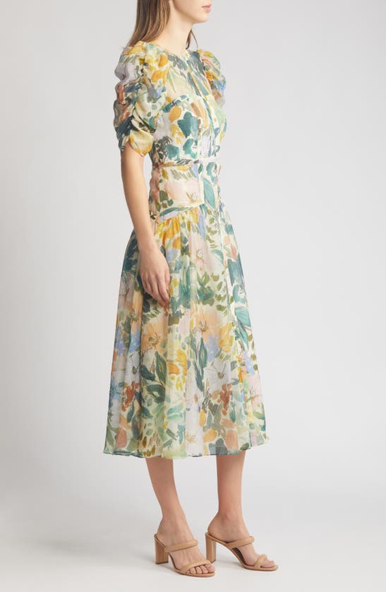 Shop Ted Baker Mincia Floral Puff Sleeve Midi Dress In Ivory