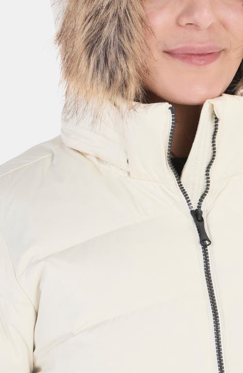 Marmot Ithaca 700 Fill Power Down Hooded Jacket With Faux Fur Trim In Papyrus
