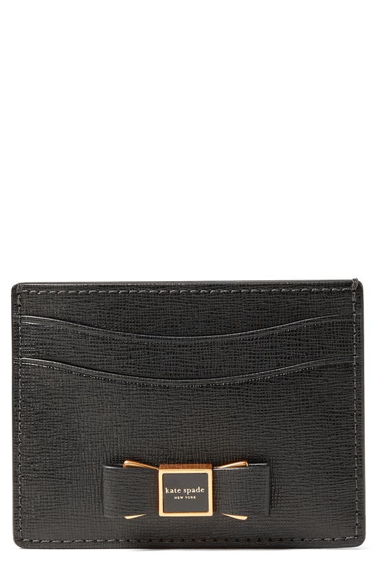 Kate Spade New York Morgan Embellished Bow Saffiano Leather Card Case In Black