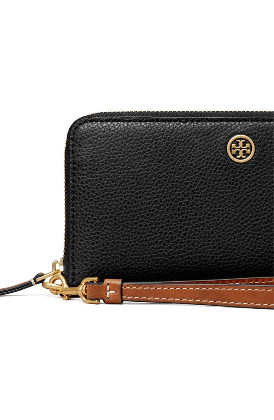 Shop Tory Burch Robinson Pebble Leather Zip Around Continental Wallet In Black