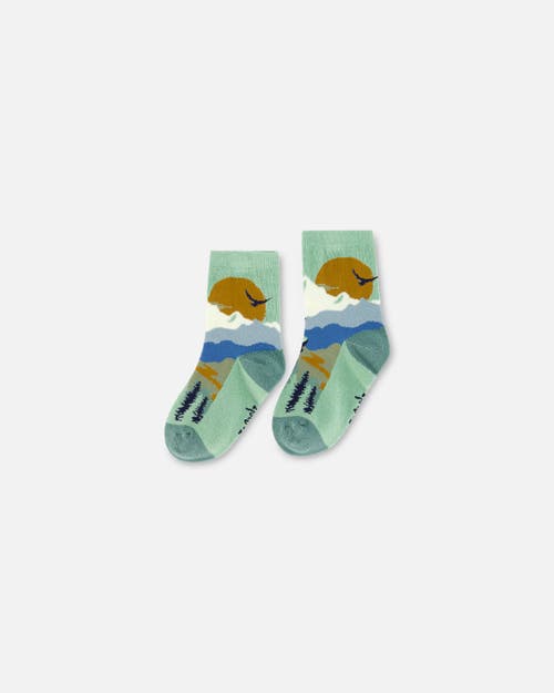 Shop Deux Par Deux Boy's Socks Sage With Landscape In Jadeite