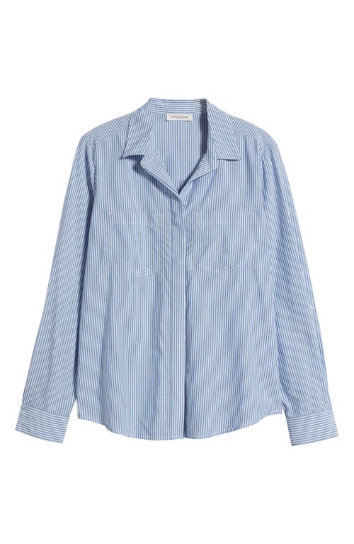 Shop Beachlunchlounge Stripe Cotton & Modal Button-up Shirt In Liberty Blue