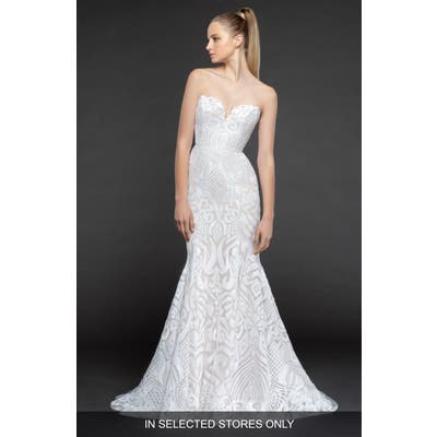 Blush By Hayley Paige Safyr Embellished Trumpet Gown, Size IN STORE ONLY - Ivory