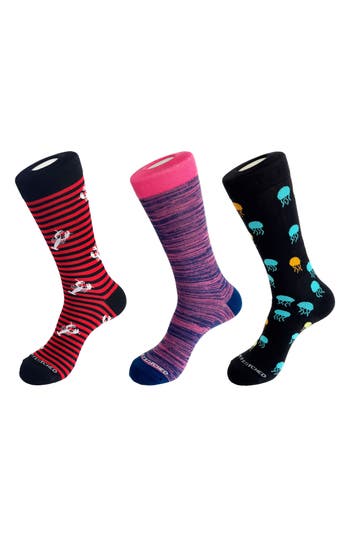 Unsimply Stitched 3-pack Assorted Graphic Crew Socks In Black Multi