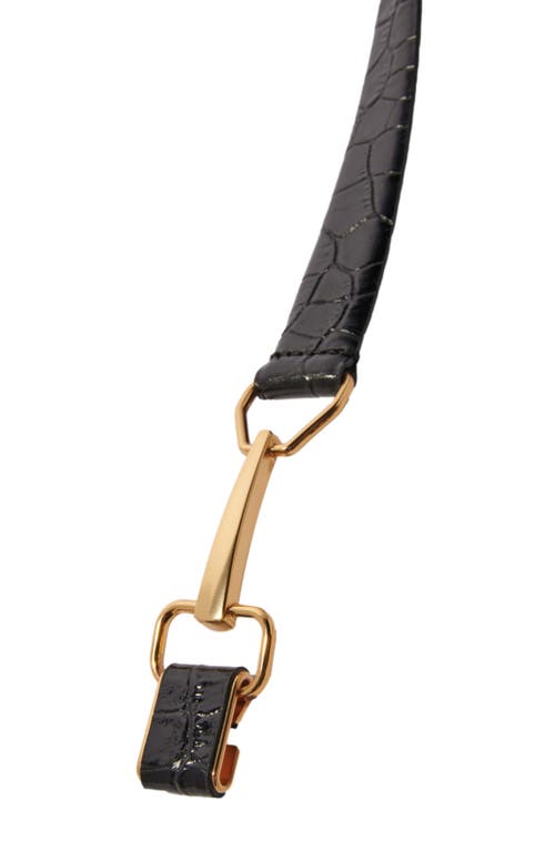Maje Horsebit Croc Embossed Leather Belt In Black