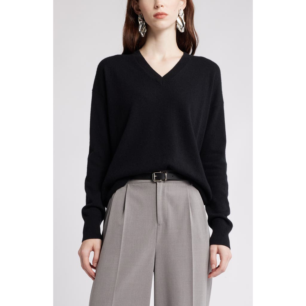 Nordstrom V-neck Cashmere Sweater In Black Rock