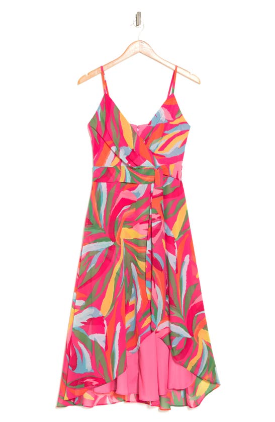 Shop Vince Camuto Abstract Floral High-low Chiffon Dress In Pink