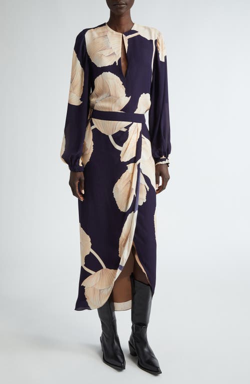 Shop Johanna Ortiz Naturalism Silk Wrap Skirt In Opium Florals/navy/ecru
