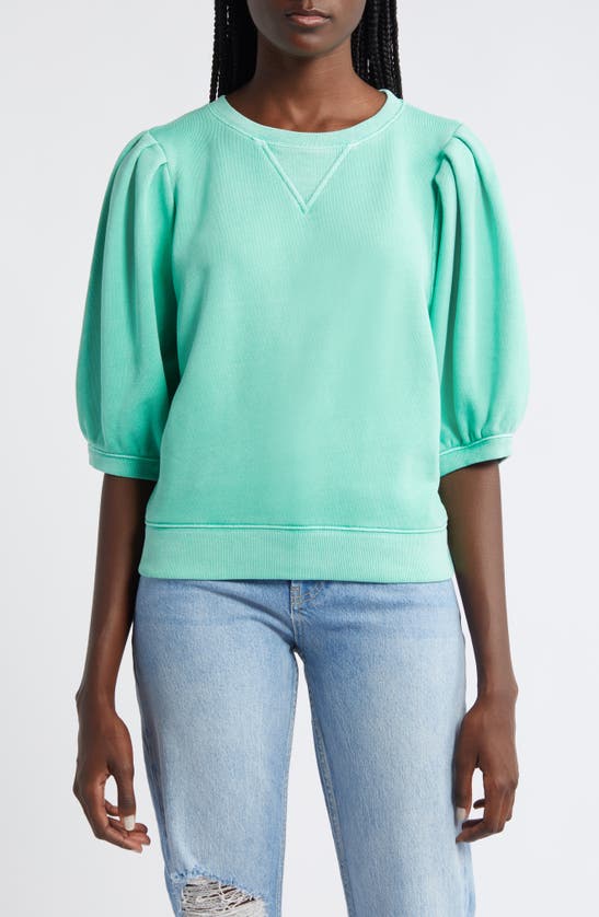 Shop Rails Camy Pleated Puff Sleeve Cotton Sweatshirt In Jade