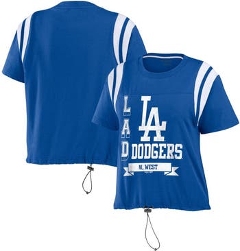 Women's Wear by Erin Andrews White/Royal Los Angeles Dodgers Color Block Script Pullover Sweater