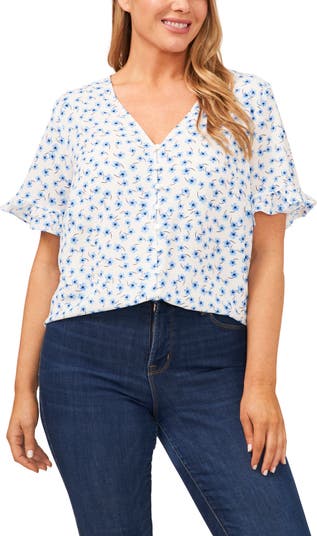 CeCe Cascading Floral Ruffle Sleeve Crepe Blouse | Nordstrom