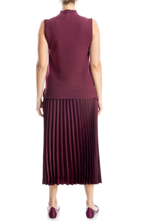 Max Studio Mock Neck Sleeveless Sweater & Pleated Skirt Set In Wine