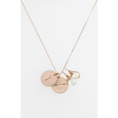 Nashelle Aqua Chalcedony, Lemon Quartz, Initial & Arrow 14K-Gold Fill Disc Necklace