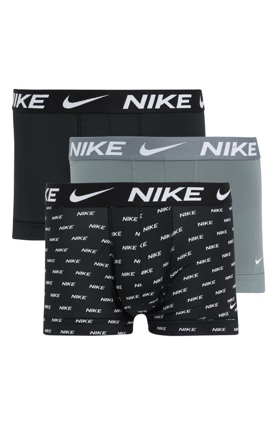 Nike Dri-fit Essential Micro Trunks 3-pack In Logo Print/ Grey/ Black