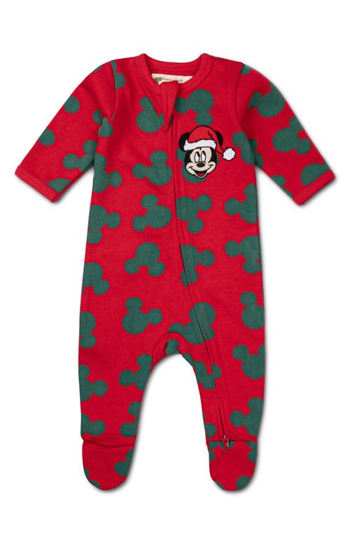 Monica + Andy Mickey Mouse Print Holiday One-Piece Footie Pajamas in Christmas Mickey Mouse Print 