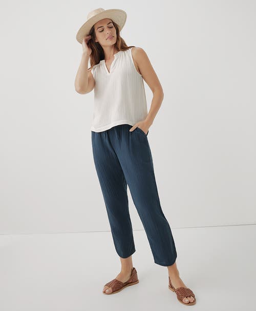 Shop Pact Organic Coastal Double Gauze Tapered Pull-on Pant In French Navy