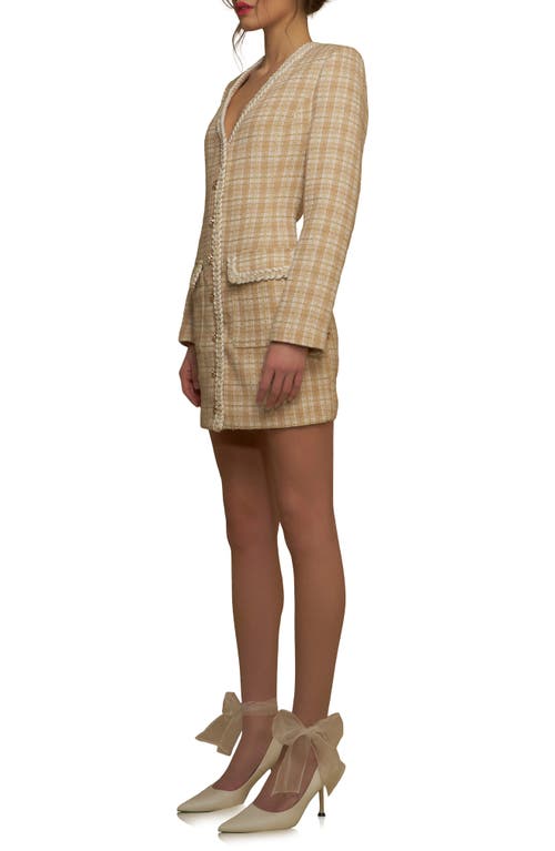 Shop Endless Rose Premium Plaid Tweed Minidress In Beige Multi