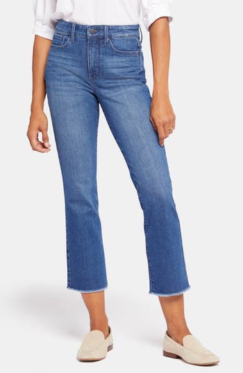 Shop Nydj High Waist Fray Ankle Crop Slim Bootcut Jeans In Desire