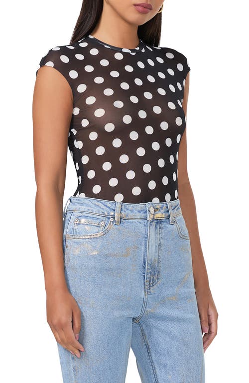 Shop Afrm Nina Print Cap Sleeve Mesh Top In Diagonal Dot