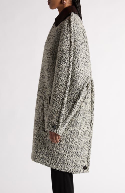 Shop Bottega Veneta Herringbone Wool & Mohair Blend Bouclé Cocoon Coat In 9306 Charcoal/beige