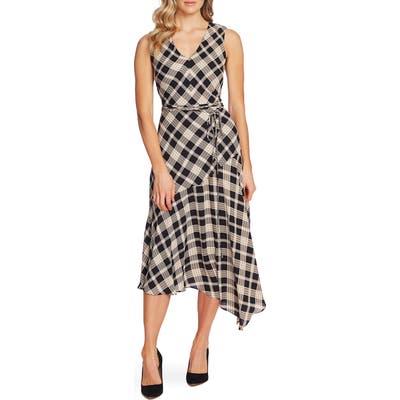 Vince Camuto Highland Plaid Asymmetrical Dress, Black