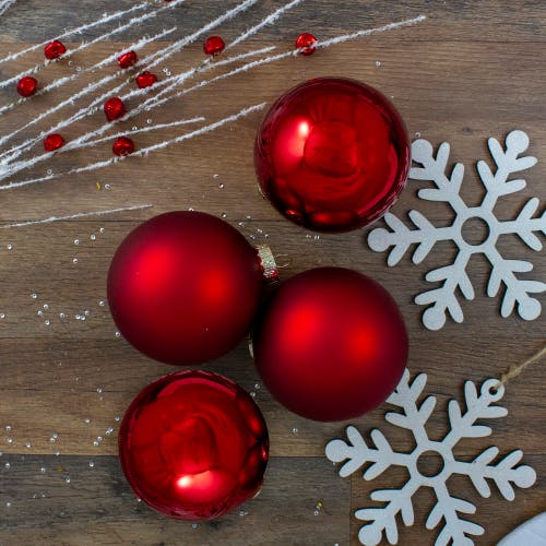 Northlight 4ct Red And Gold 2-finish Glass Christmas Ball Ornaments 4" In Red