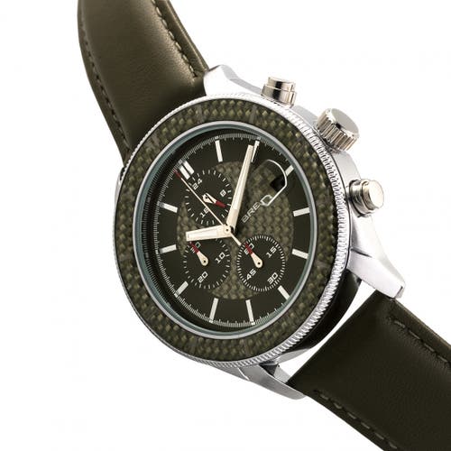 Shop Breed Maverick Chronograph Leather-band Watch W/date In Silver/olive