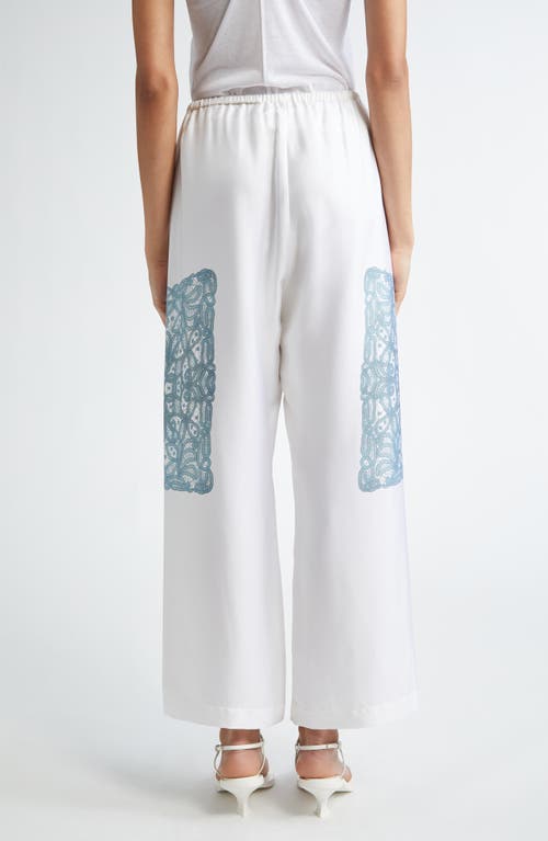 Shop Bite Studios Lace Print Drawstring Waist Organic Silk Twill Pants In Off White