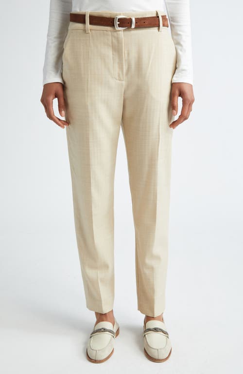 Eleventy Herringbone Stretch Wool Ankle Pants In Tan