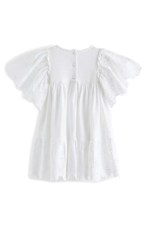 Shop Next Kids' Eyelet Flutter Sleeve Cotton Dress In Cream