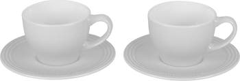 Le Creuset Set of 2 White Cappuccino Cups and Saucers