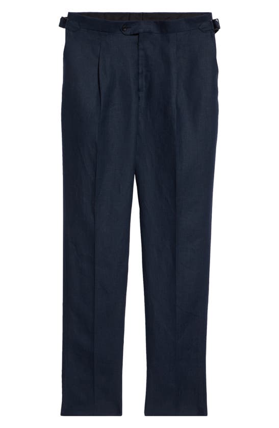 Shop Thom Sweeney Tailored Pleated Linen Pants In Navy