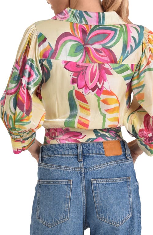 Shop Ciebon Cierra Floral Print Crop Shirt In Cream Multi