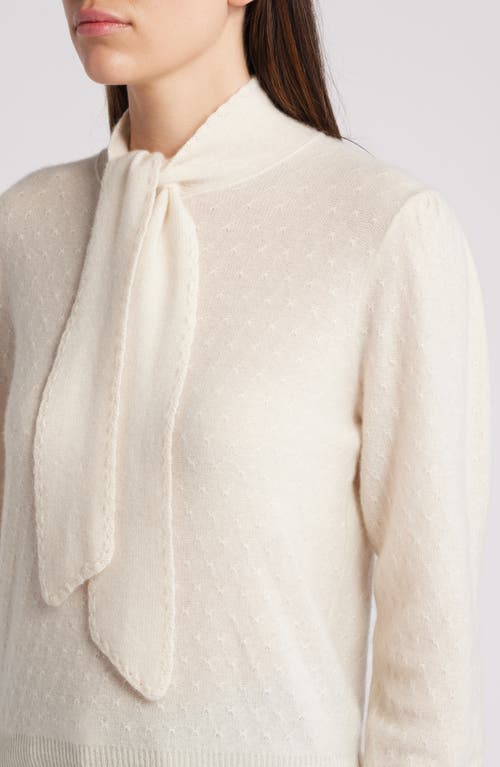 Shop Frame Tie Neck Puff Shoulder Cashmere Sweater In Cream