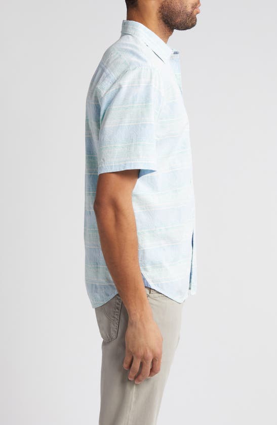 Shop Tommy Bahama Sardinia Stripe Floral Jacquard Short Sleeve Button-up Shirt In Horizon Blue