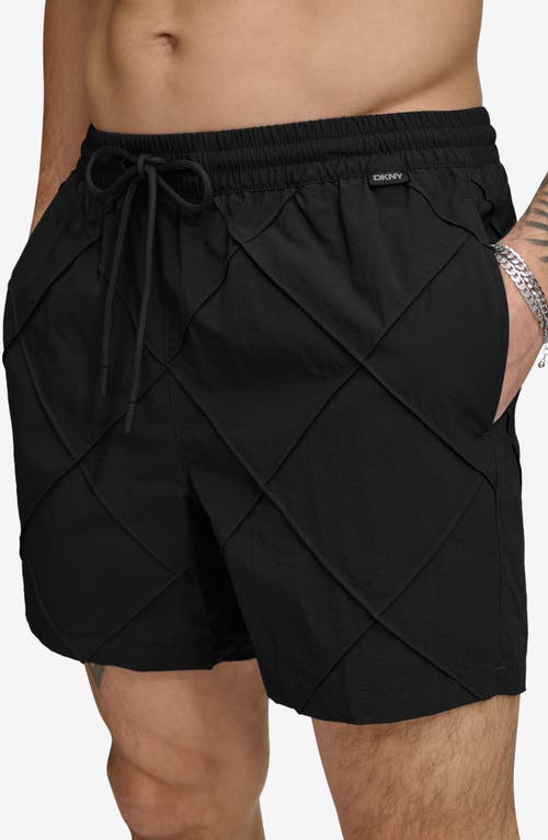 Shop Dkny Diamond Pintuck Swim Trunks In Black