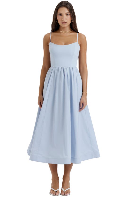 Shop House Of Cb Lolita Corset Cotton Blend Fit & Flare Dress In Soft Blue