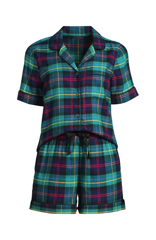 Shop Lands' End Drapey Flannel 2 Piece Pajama Set In Green/navy/heritage Red Plaid