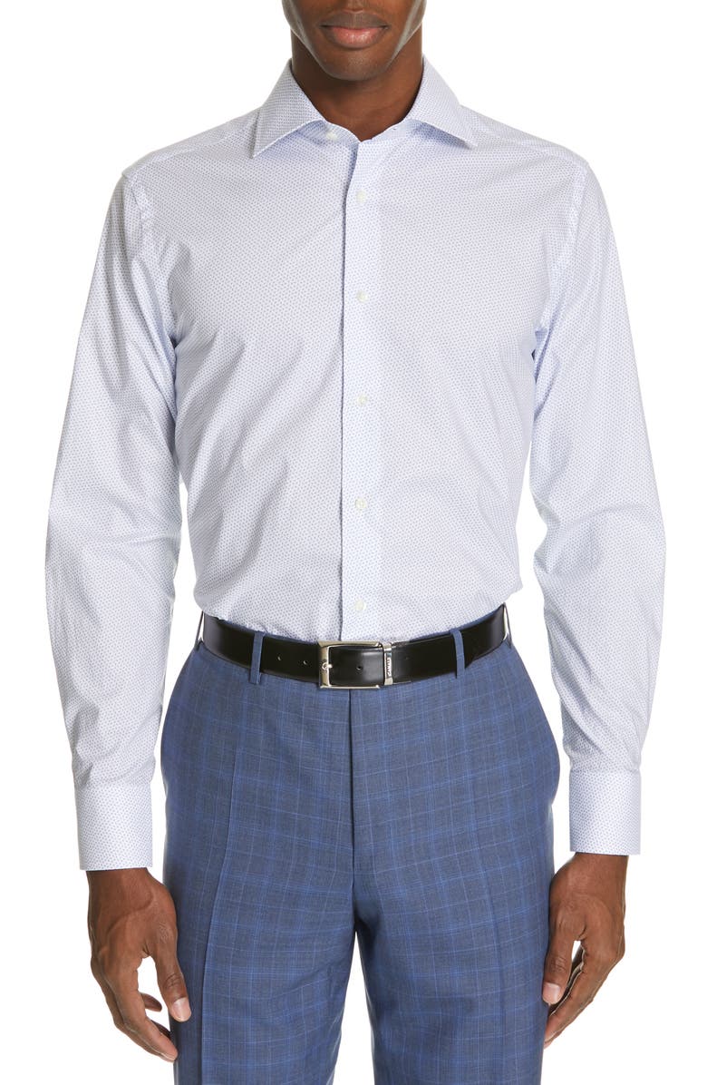 CANALI Regular Fit Dot Dress Shirt, Main, color, BLUE
