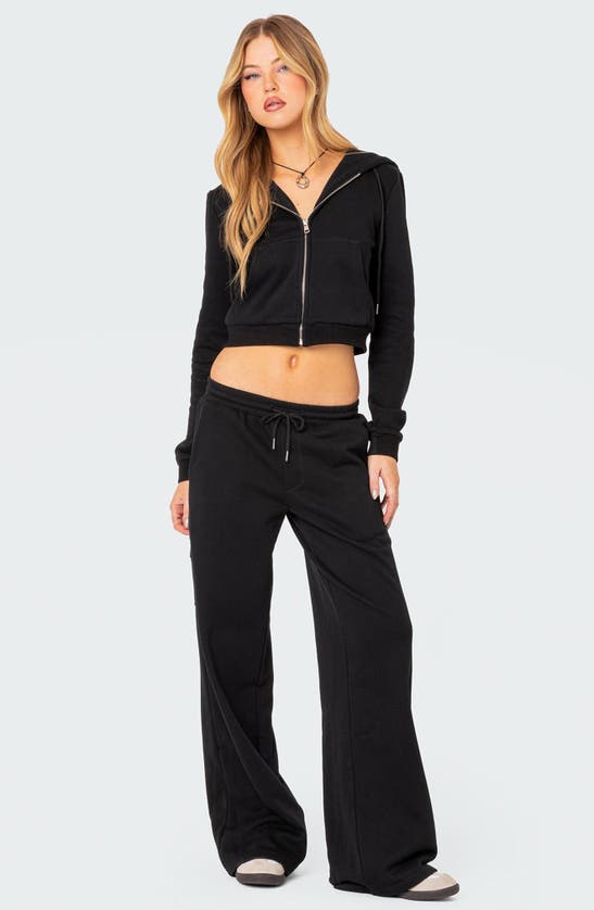 Shop Edikted Annalise Zip-up Cotton Hoodie In Black