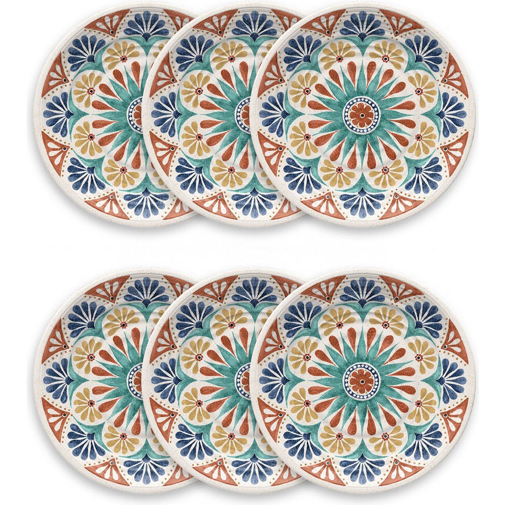Tarhong Desert Rio Set Of Six Melamine Dinner Plates In White Multi