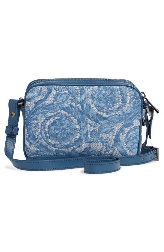 Shop Versace Small Jacquard Crossbody Bag In Blue Gentian Rutenium