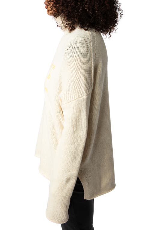 Shop Zadig & Voltaire Almy We Peace Wool Graphic Funnel Neck Sweater In Latte